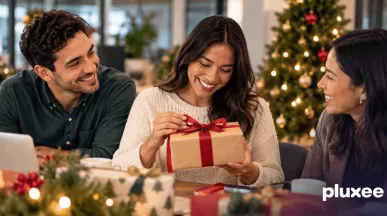 Equipo de trabajo con regalos